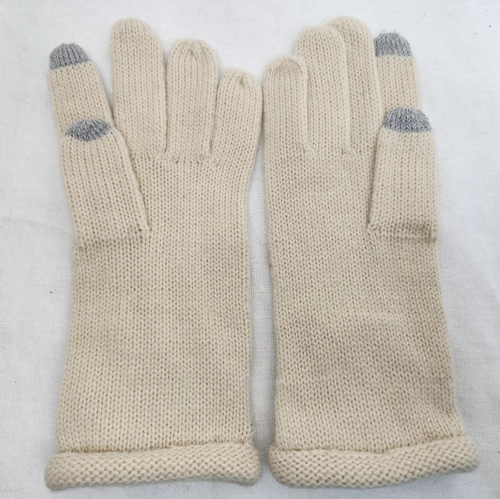 Womens Ivory Knit Embellished Touch Screen Gloves Acrylic OS